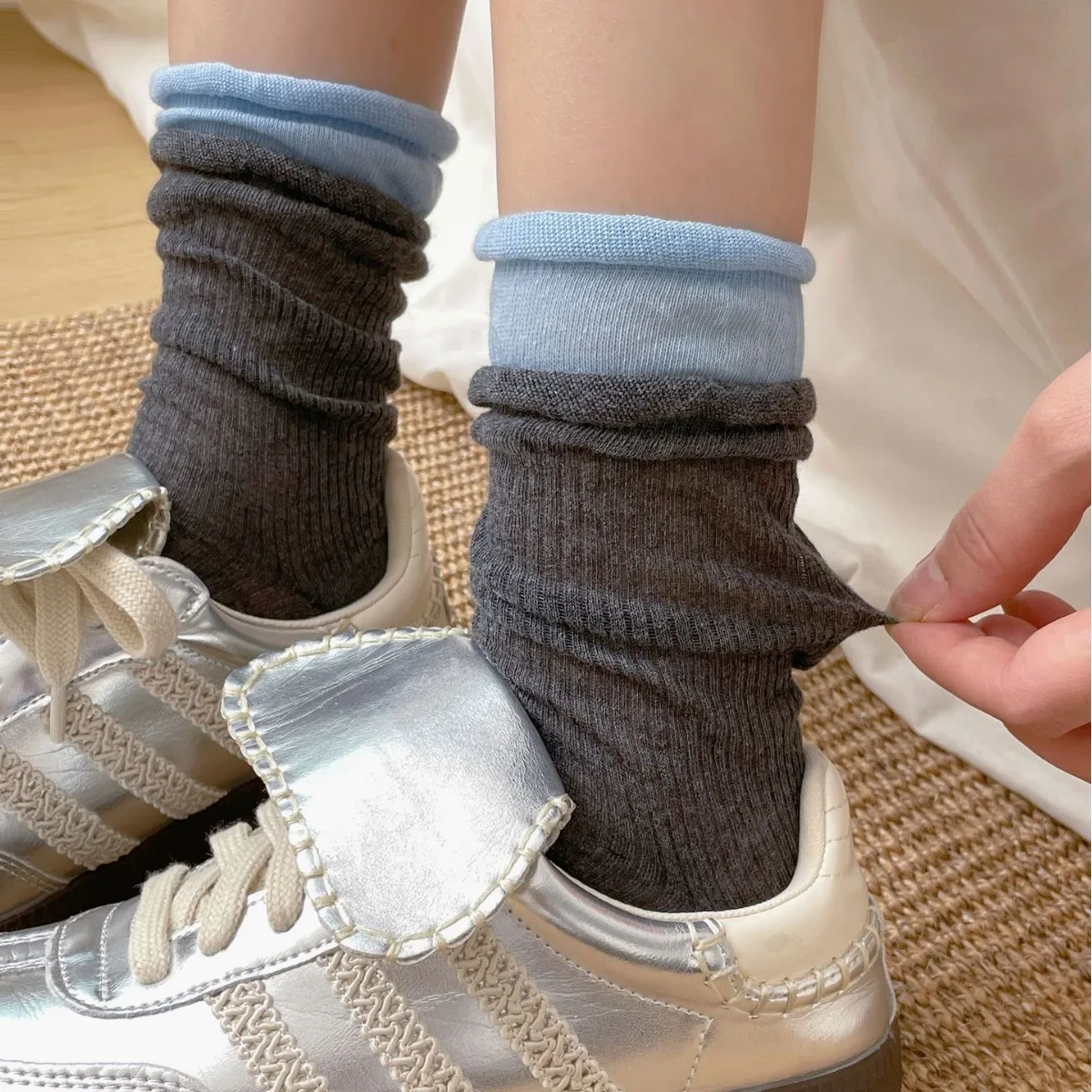 Double Ribbed Matching Midtube Socks for Women and Candy Matching Socks for Morandi Fashion Matching Stockings for Women