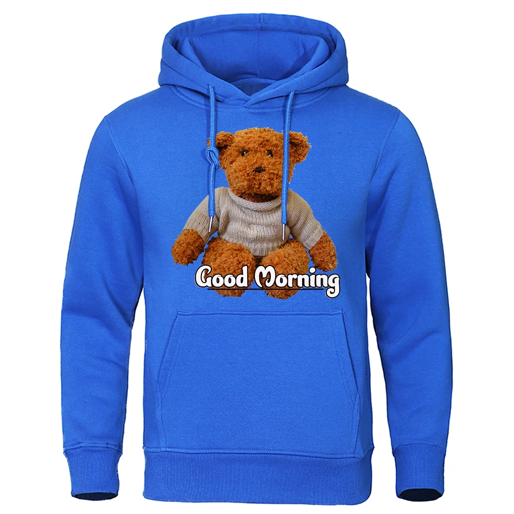 Toy Plush Bear In Sweater Printing Hoodie Mens Hip Hop Personality Streetwear Casual Warm Clothes Loose Pullovers Men Hoodies