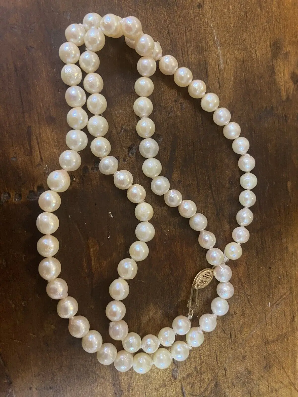 

New AA++8-9mm White Akoya Pearl Necklace 14Kp Buckle 24 inches