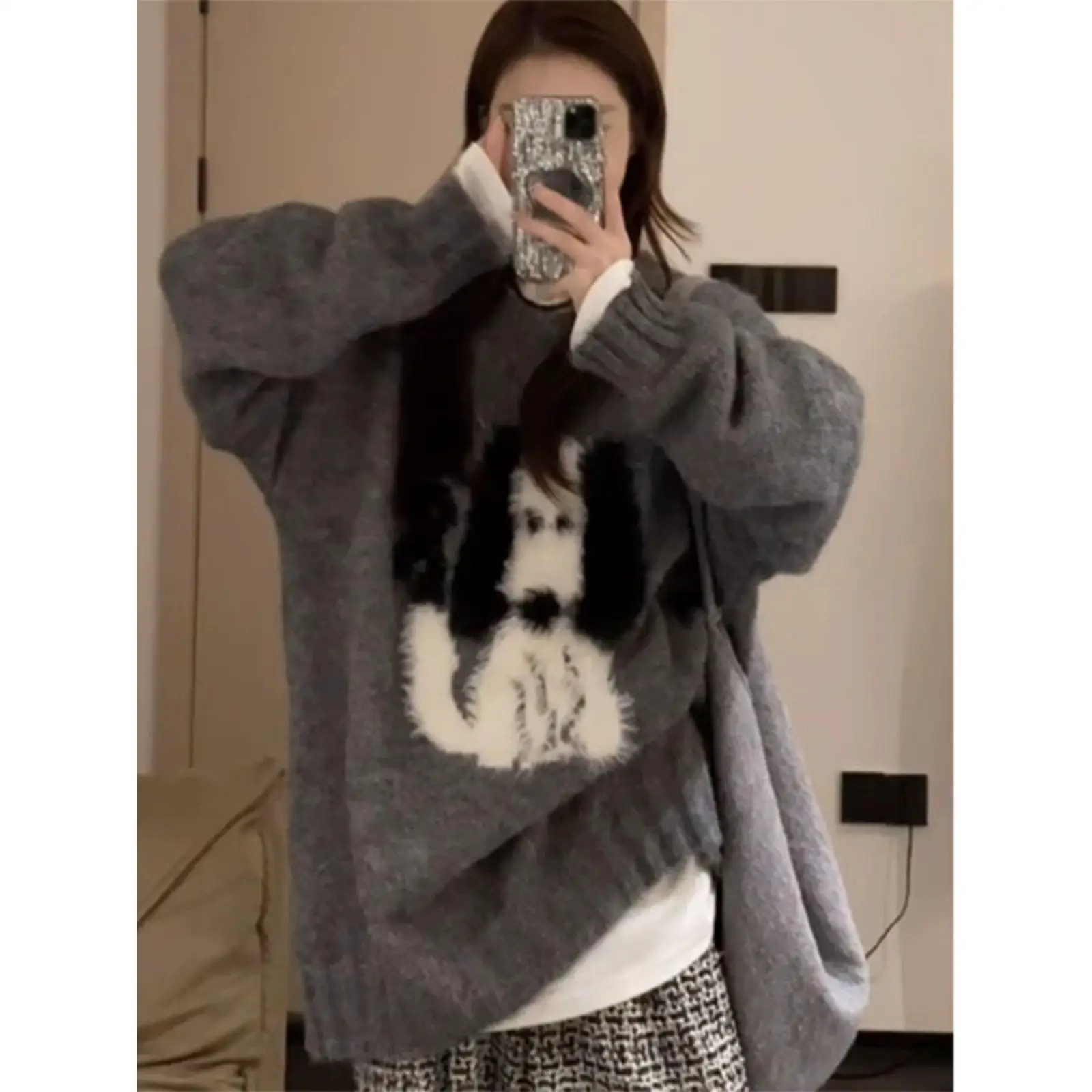 

Thiened Autumn Winter Men's Knitted Sweater Loose Fit Hong Kong Sle Trendy Long Sve round Ne Polyester Fiber Coat