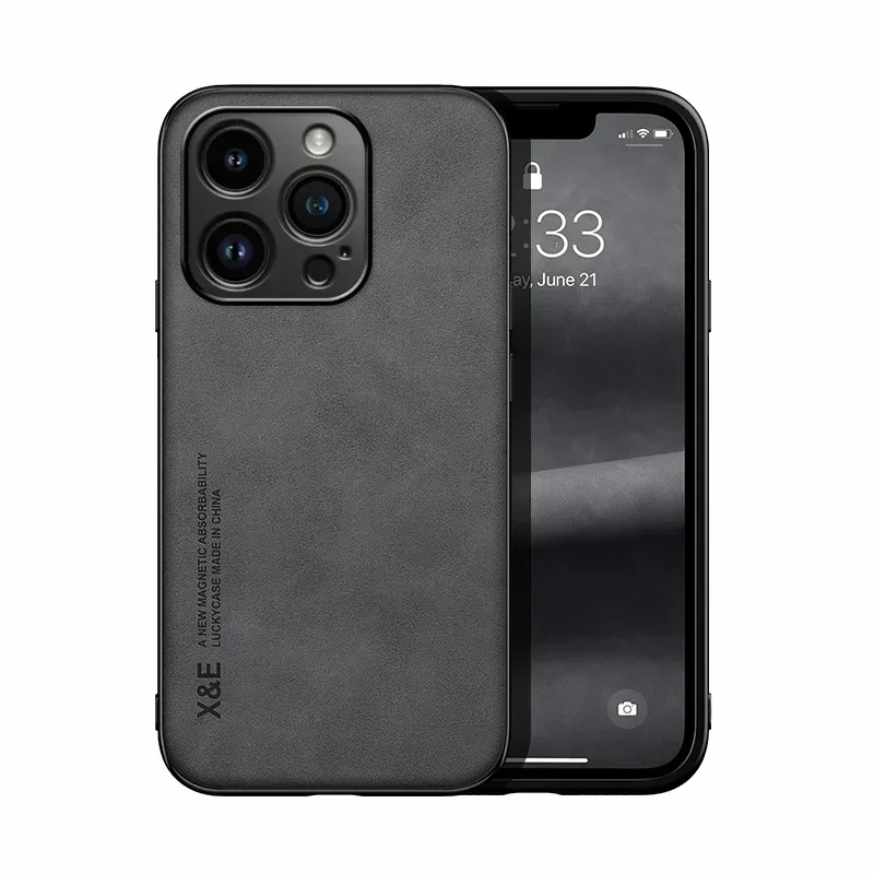 Luxus-Ledertasche für iPhone 17 16 16e 15 14 13 12 11 Pro Max Plus 12 13 Mini SE 8 7 Abdeckung mit Metallplatte Unterstützung Auto halten