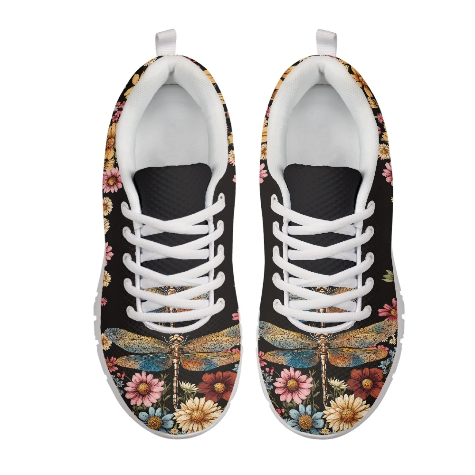 Coloranimal Dragonfly Floral Print Comfortable Walking Shoes for Men Mesh & EVA Sole Women Running Walking Shoes for Work
