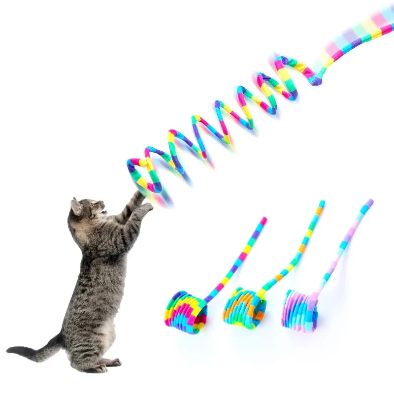 

Pet Supplies Rainbow Stripe Telescopic Spring Tail Cat Toys Including Cat Grass Interactive Fun Playing Cat interactive toys