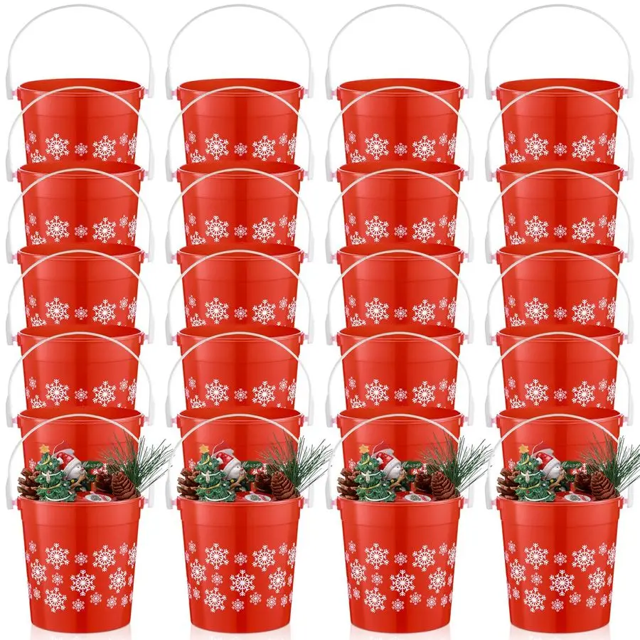 

Pcs Christmas Plastic Buckets with Handle 4.69 x 3.78 x 4.8 Inch Christmas Snowflake Buckets Small Red Candy Pails Gifts Toy Bas