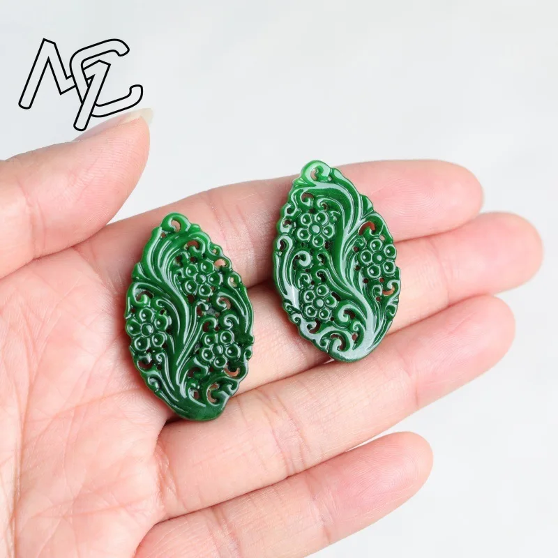 2pc Natural Jade Dry Cyan Double Sided Hollow Carving Accessories DIY Earrings Fashion Real Jewelry Charm Amulet Luxury Gifts - view 2