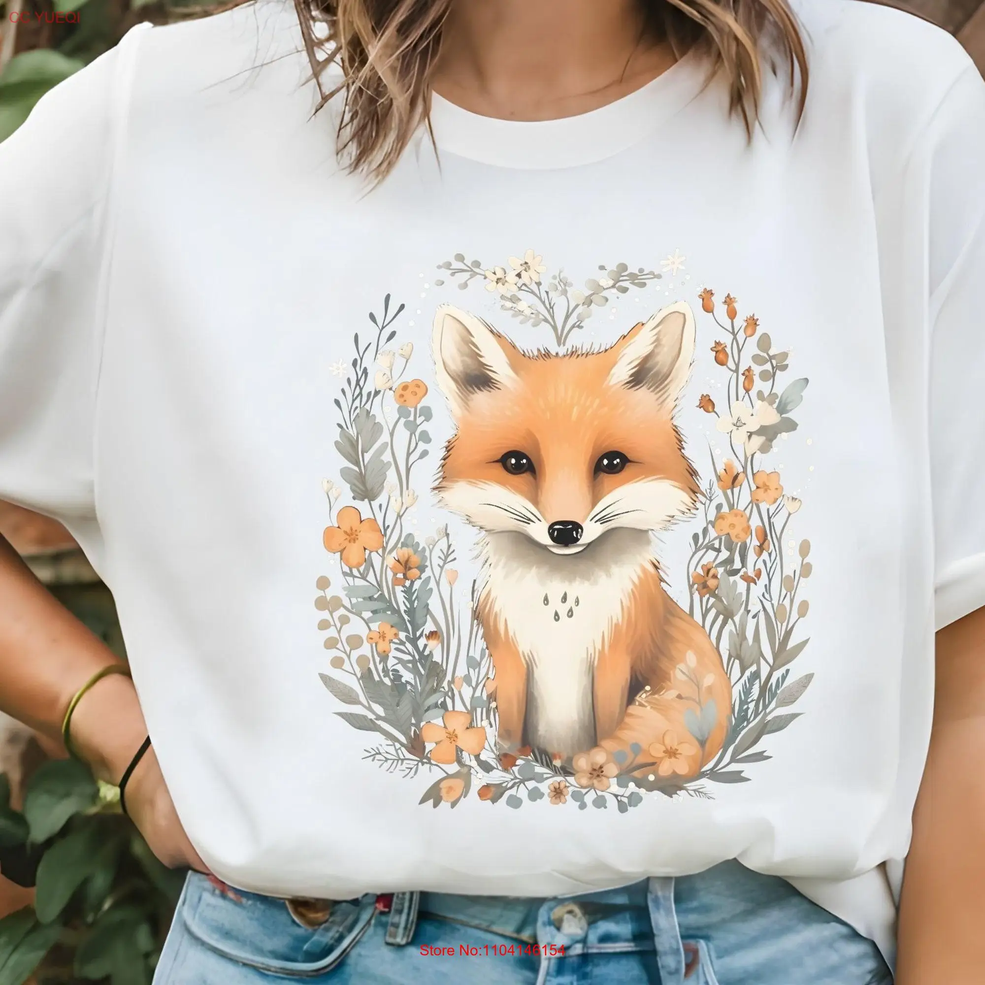 Fox Cottagecore T Shirt Light Academia Fairycore Clothing Forest Animals Nature Retro Vintage long or short sleeves