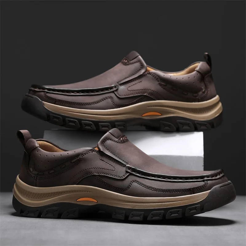 Brand Men Shoes High Quality Genuine Leather Men's Casual Shoes Slip on Comfort Business Man Flats Shoes Outdoor Men Work Shoes