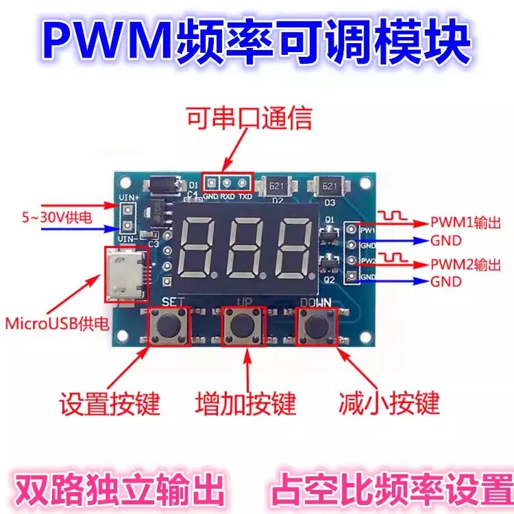 2-way PWM Pulse Frequency Duty Cycle Adjustable Module Square Wave Rectangular Wave Signal Generator Driven By Stepper Motor