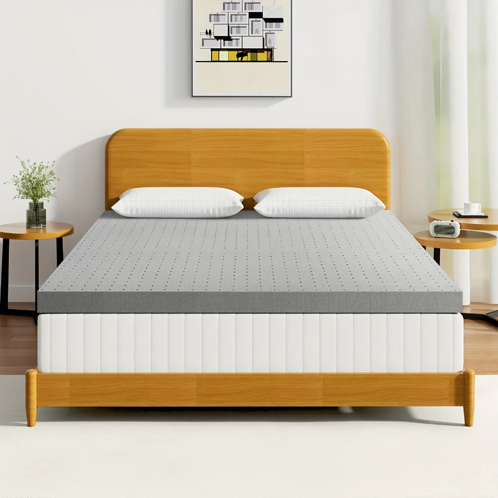 

Mattress Topper - Bamboo Charcoal And Gel Infused Memory Foam Mattress Topper - Odor-Free Bed Topper for Soft And Comfortable Sleep - Ventilated Design for All Seasons - Fast Rebound - Bedroom Decor