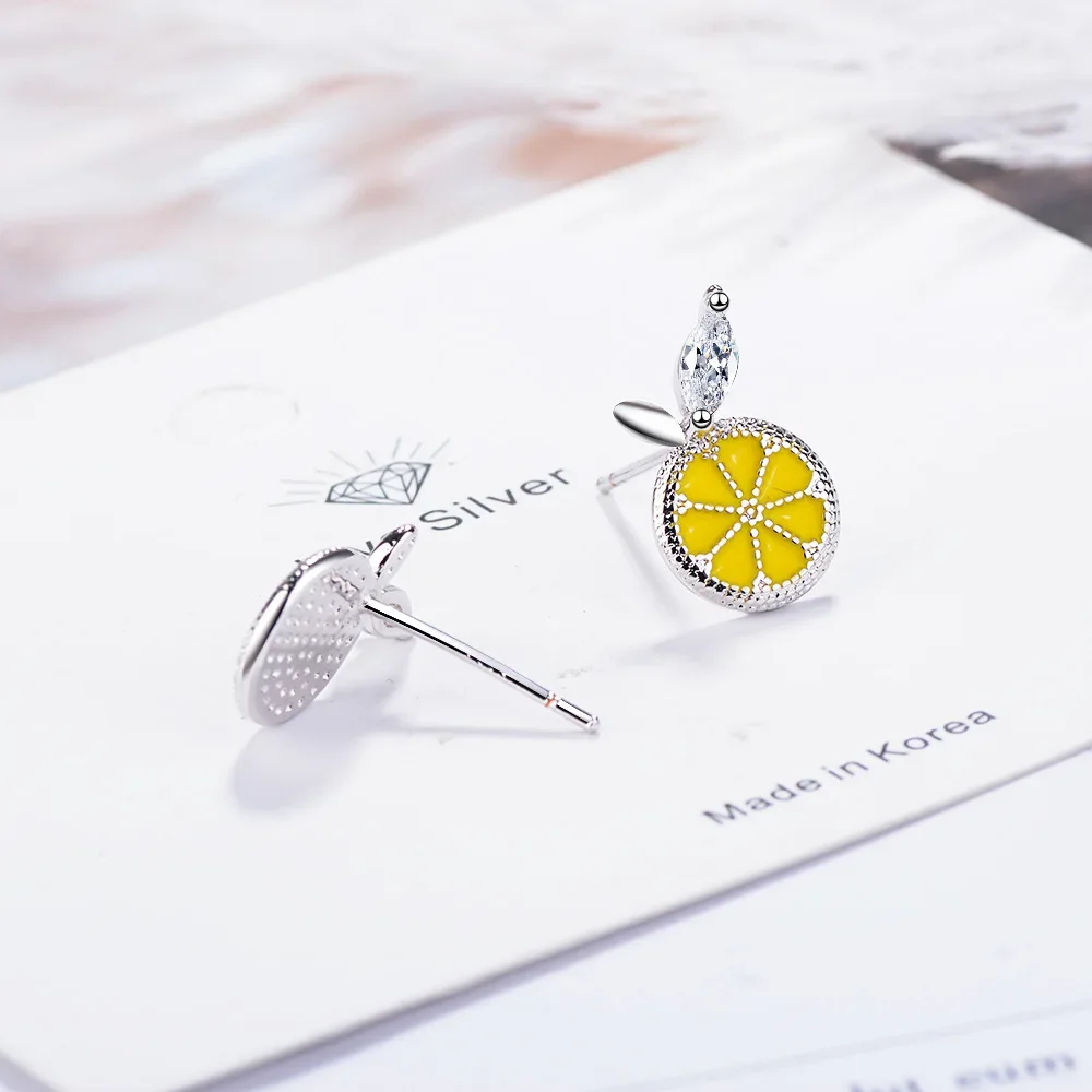 Wholesale Cute Yellow Enamel Lemon Shape Stud Earrings for Women Jewelry Accessory