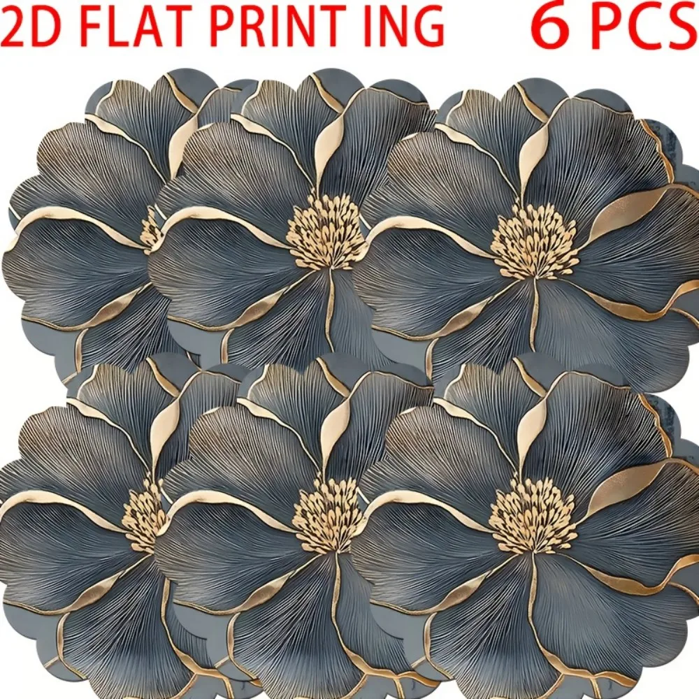 Conjunto de mesa redonda VIKAMA de 6 peças, tapetes de mesa antiderrapantes, jogos americanos florais para mesas de jantar, cozinhas e decoração de casa