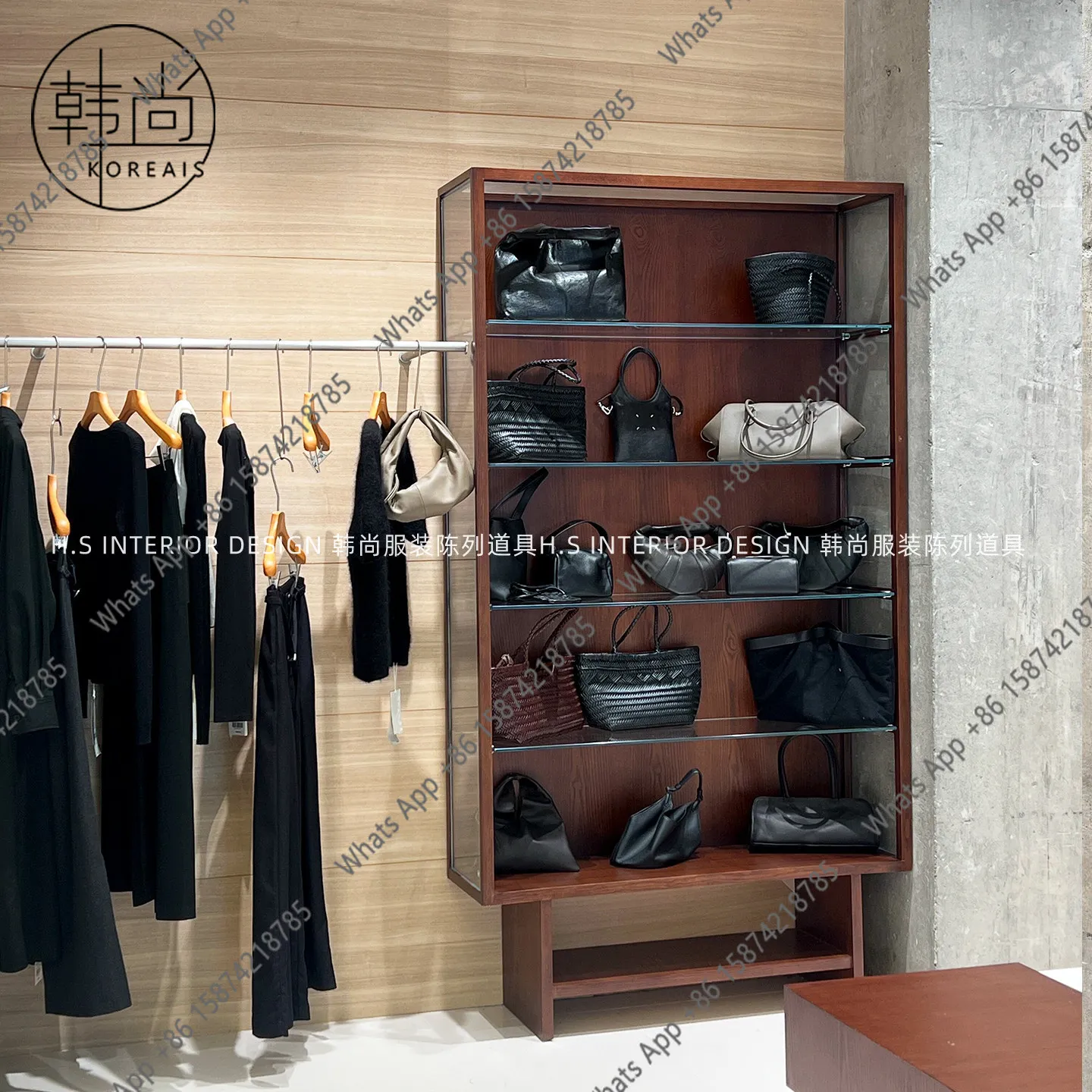 

Buyer's store multi-layer shoe bag glass display cabinet black walnut color display rack special customization