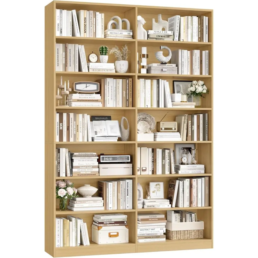 7-Tier Extra Large Bookshelf, 14 Shelves for Home Office, Study, Living Room, Natural
