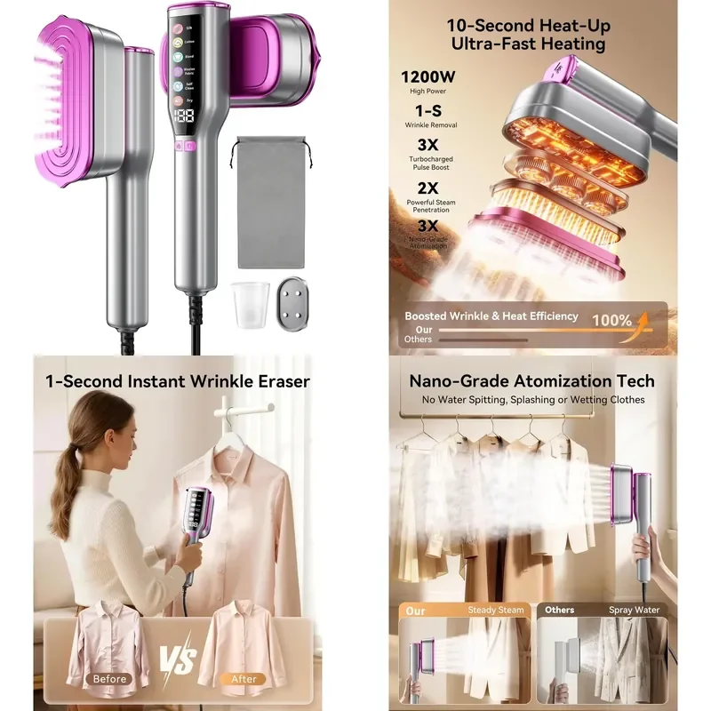 for 2-in-1 Steam Ironing Machine 1200W Portable Handheld Garment Steamer Travel Home Office Use with Auto Shut-off