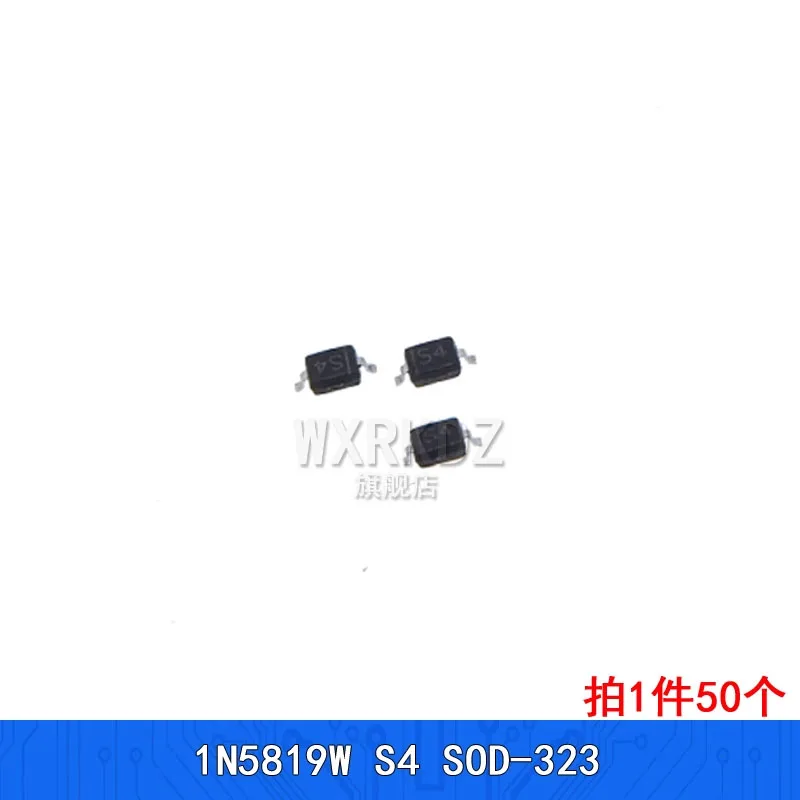1N5819W Schottky Diode, Silk Screen S4, SMD SOD123/SOD323, Through-Hole DO-41 (50 Pcs)