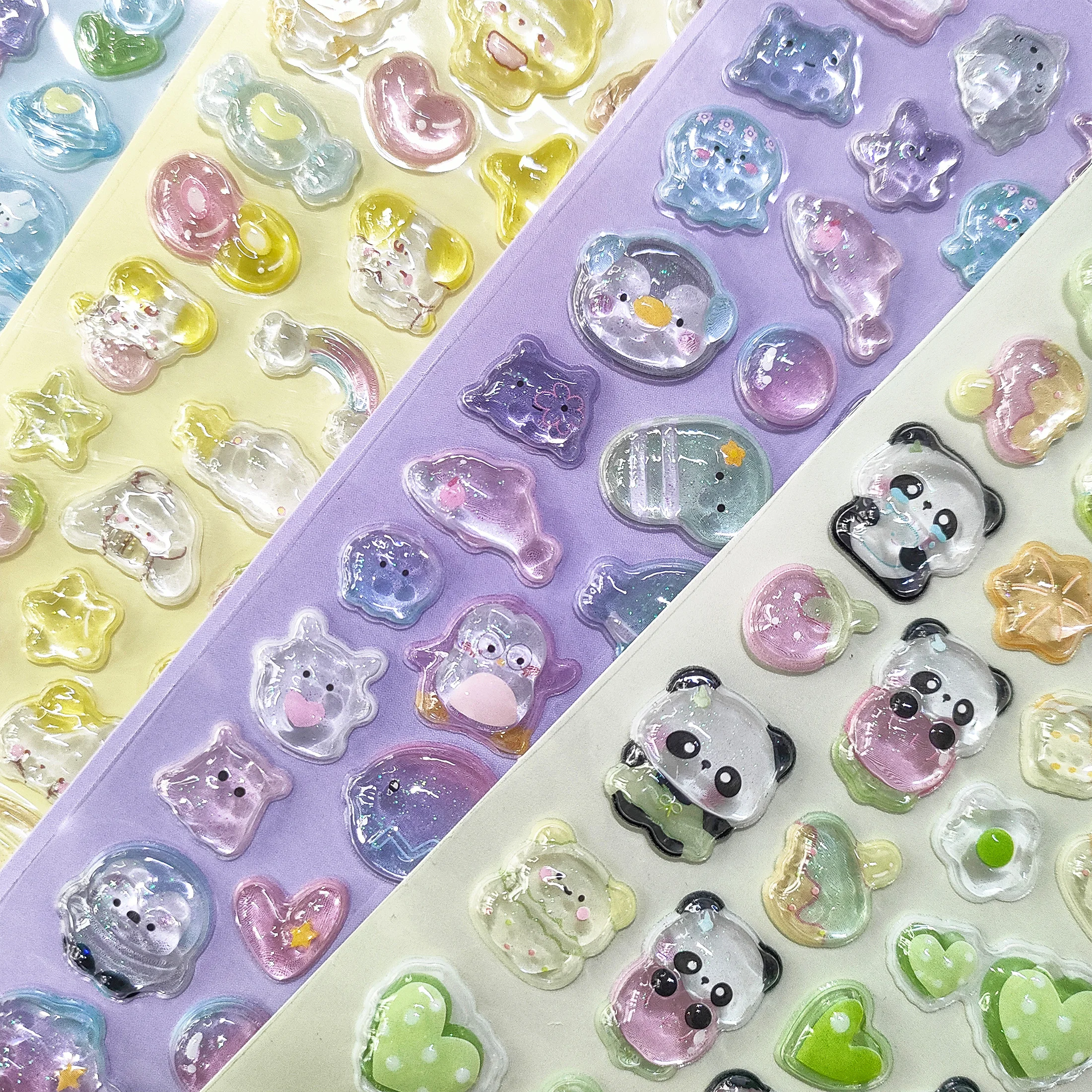 

6PCS 3D Crystal Animal Relief Stickers - Sweet Candy Aesthetic Decals Waterproof for Diary Album Phone Case Keyboard Girls Gifts