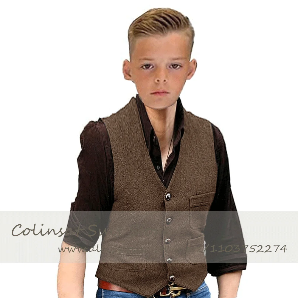 Baby Boys Vest 3 Pockets Waistcoat Herringbone Casual Suit Vests Single Breasted Ring Bearer Clothes Birthday Wedding Event