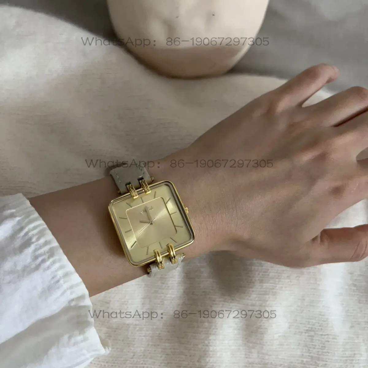 PEIYING cream beige simple square large dial leather women's watch fashion temperament watch
