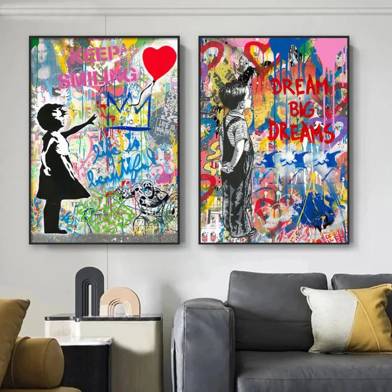 Pop Street Graffiti Wall Art Banksy Boy Girl In Love HD Oil On Canvas Posters And Prints For Living Room Bedroom Decor Gifts