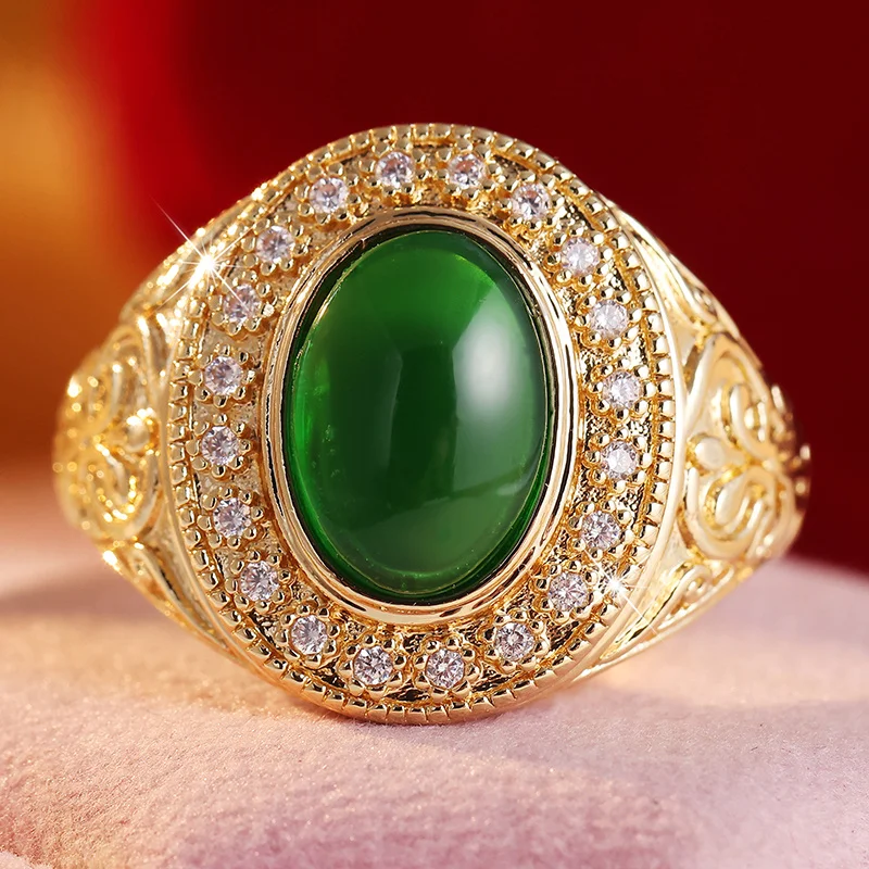 Women's Vintage Palace Style Ring Inlay Gree Synthetic Zircon Double Layered Surround Ring Elegant Exquisite Party Jewelry