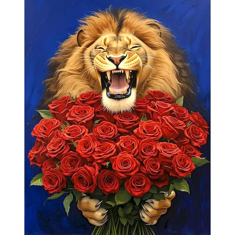 PhotoCustom Painting By Numbers Kits Picture Drawing Lion Animal Acrylic Paint For Adults Coloring By Numbers Canvas Painting