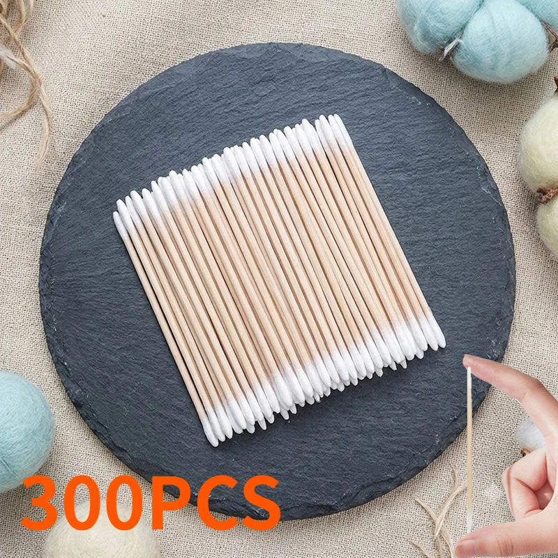 300pcs Disposable Ultra-small Double-end Wood Cotton   Swab  Lint  Free Micro Brushes Eyelash  Extension  Glue  Removing  Tools