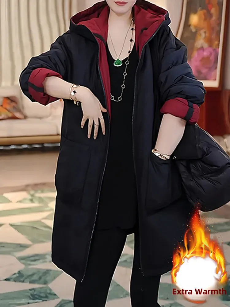 Warm Cotton Jaet Outerwear Women's Faion Korean Sle Commute down Cotton Coat Mid-Length Coat Zipper Closure Long Sve