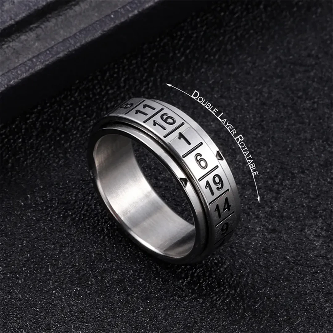 Fashion Punk Titanium Steel Ring Rotatable Digital Men And Women Stainless Steel Arabic Digital Ring Anti Stress Anxiety Jewelry