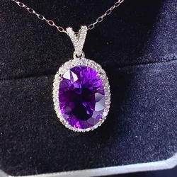 925 Sterling Silver amethyst Natural Gemstone Jewelry Pendant Ladies Luxury Women's necklace with free Christmas gift shipping