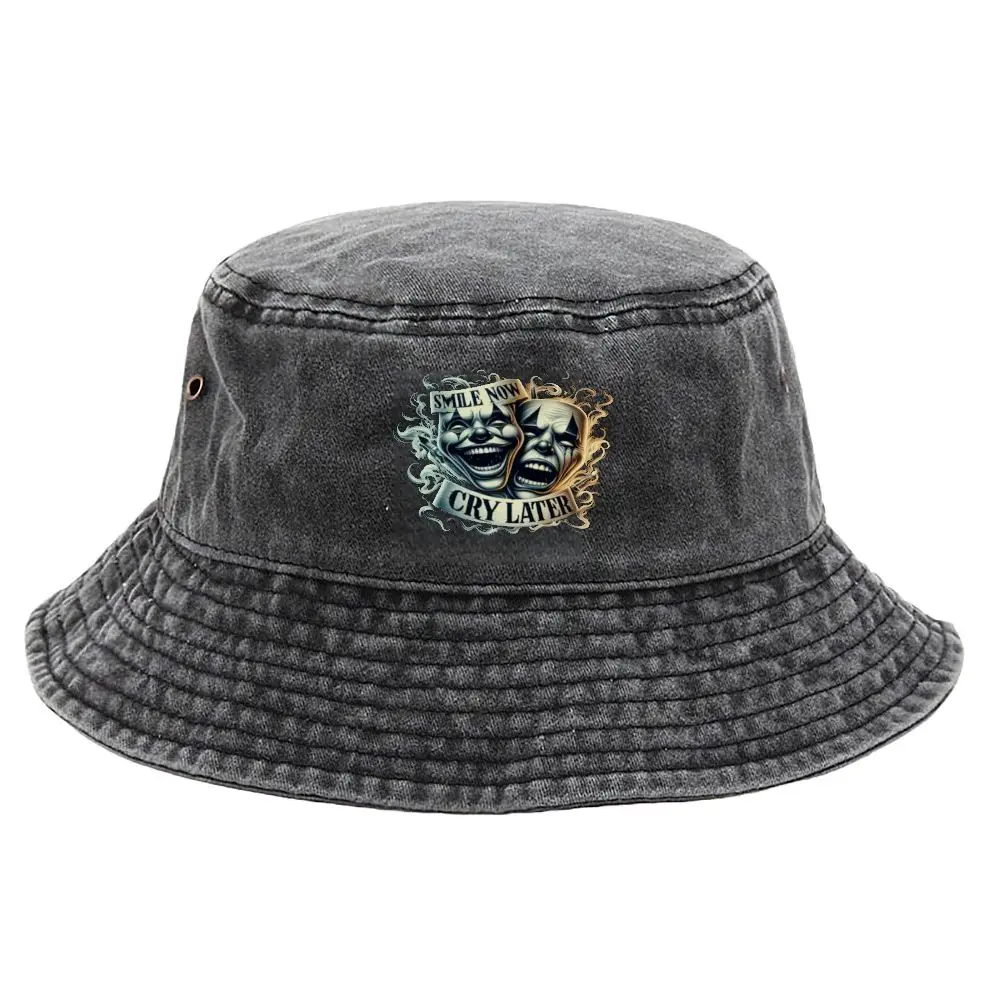 Smile Now Cry Later Washed Bucket Hat Outdoor Fishing Sun Hats for Men Women Teens Birthday Gift Lightweight Breathable Washable view 3
