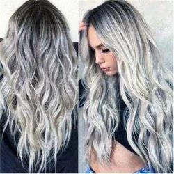 Color Mixed Long Wavy Wig Grey Hair Wigs Ladies  Heat Resitant Synthetic Party Cosplay Costume Peluca