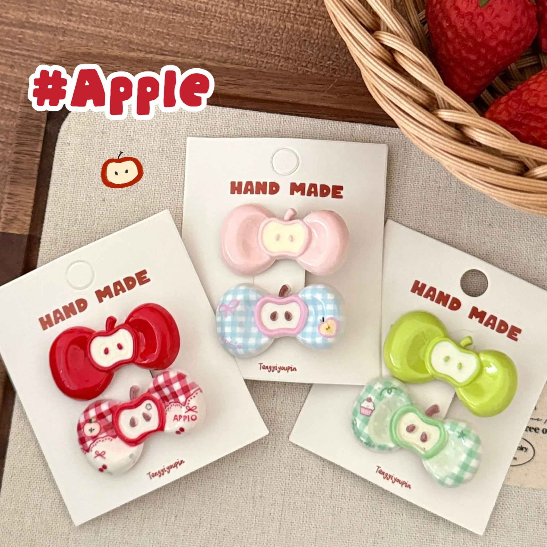 2/6 Stück kreative, niedliche Apfel-Haarspangen-Kombination, vielseitige Pony-Clips, Haarspangen für den Seitenansatz, temperamentvolle Haarspangen, Kopfschmuck – Detail 9