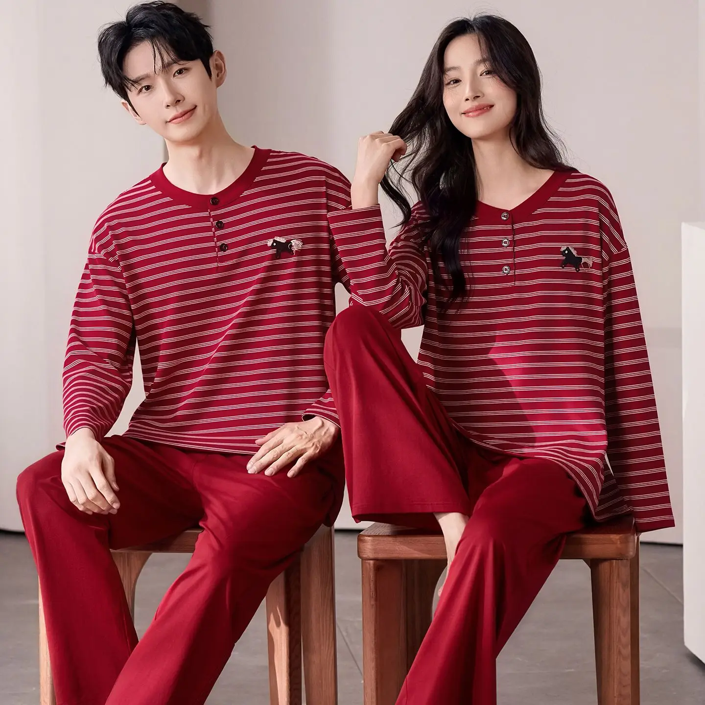 

Новые весенне-осенние пижамные комплекты для пар из 100% хлопка с длинным рукавом: мужская корейская повседневная полосатая одежда для сна и домашняя одежда для женщин