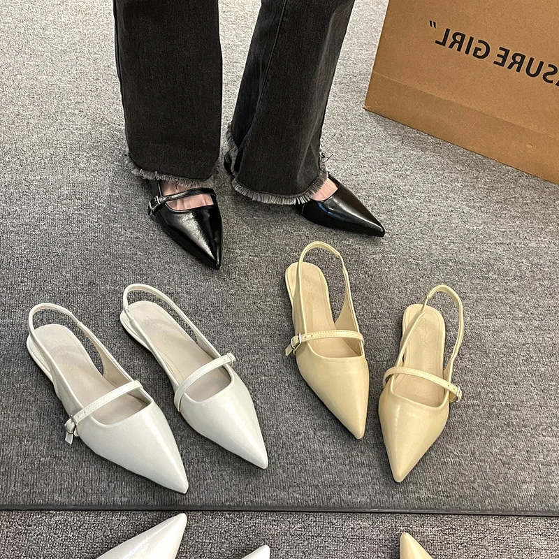 New Spring Women's French-Style Closed-Toe Sandals Luxurious Slip-On Designer Shoes Fashionable and Elegant Party Flat Sandals