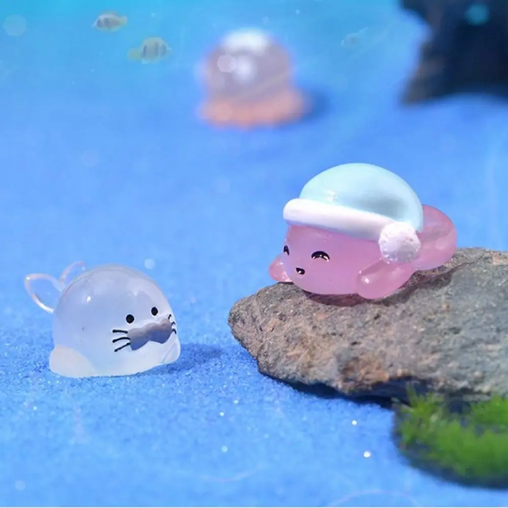 Cute Transparent Little Sea Lion Micro Landscape Resin Ornament Cartoon Seal Fish Tank Aquarium Accessory Model