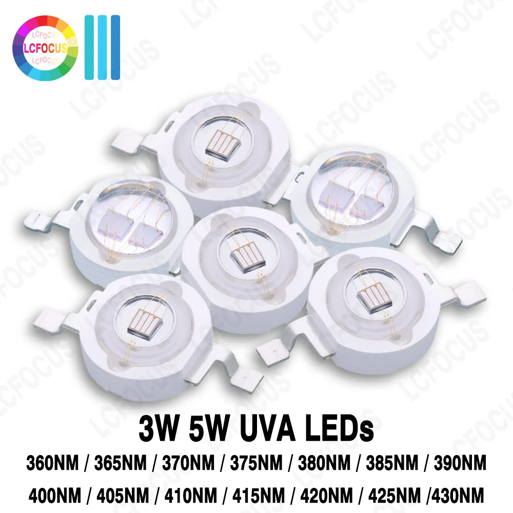 

1W 3W 5W UV Purple LED Chips UVA 365nm 370nm 375nm 380nm 385nm 395nm 400nm 405nm 410nm 420nm 425nm Ultraviolet Lamp Light Beads
