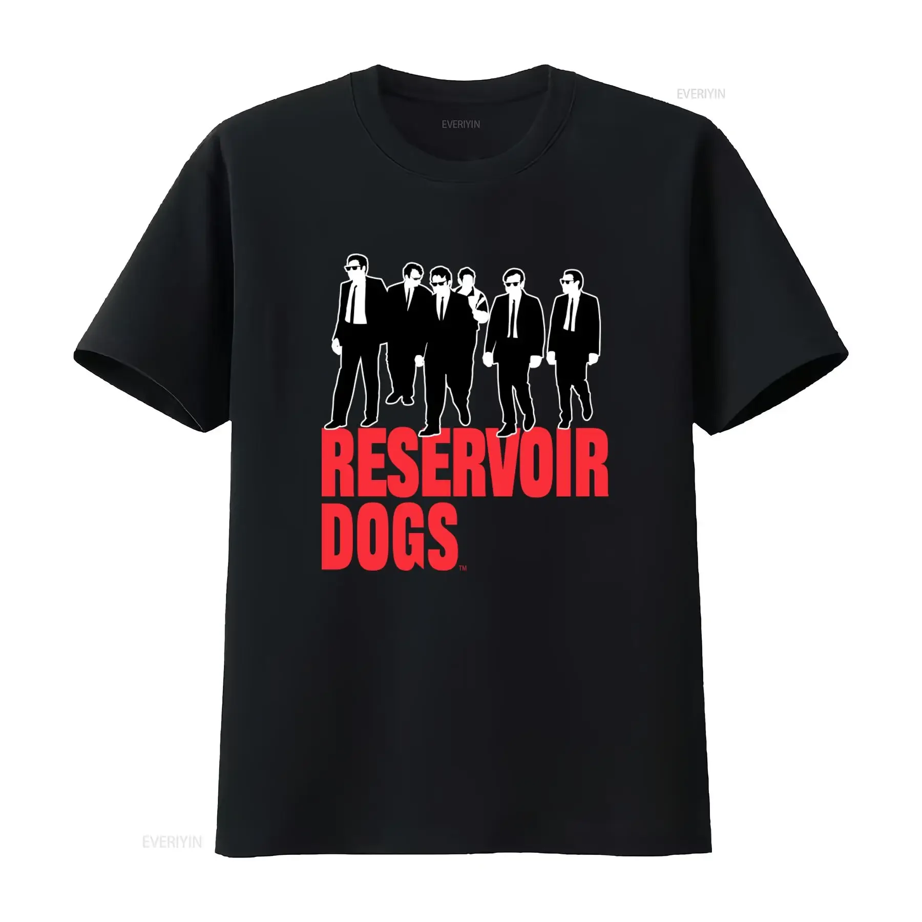 「リザーバー・ドッグス」クエンティン・タランティーノ、シルエットデザイン、公式メンズtシャツ、クラシック映画をモチーフにしたデザイン、ヴィンテージ風ウォッシュ加工
