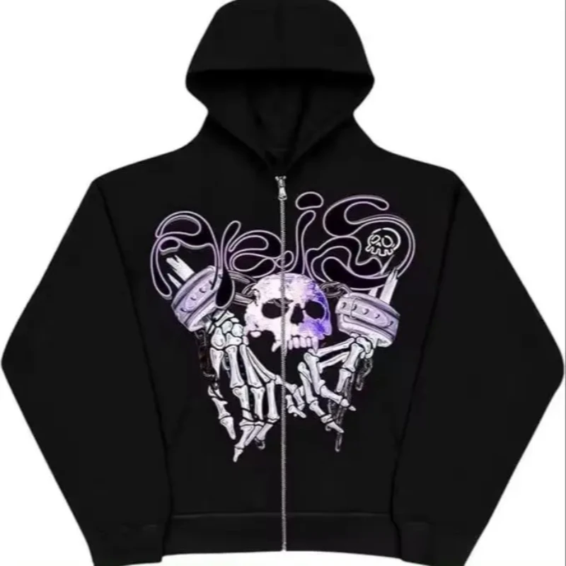 

2024 New Zipper American Gothic Street Fashion Open Back Y2K Street Wear Autumn/Winter Retro Casual Asexual Hoodie