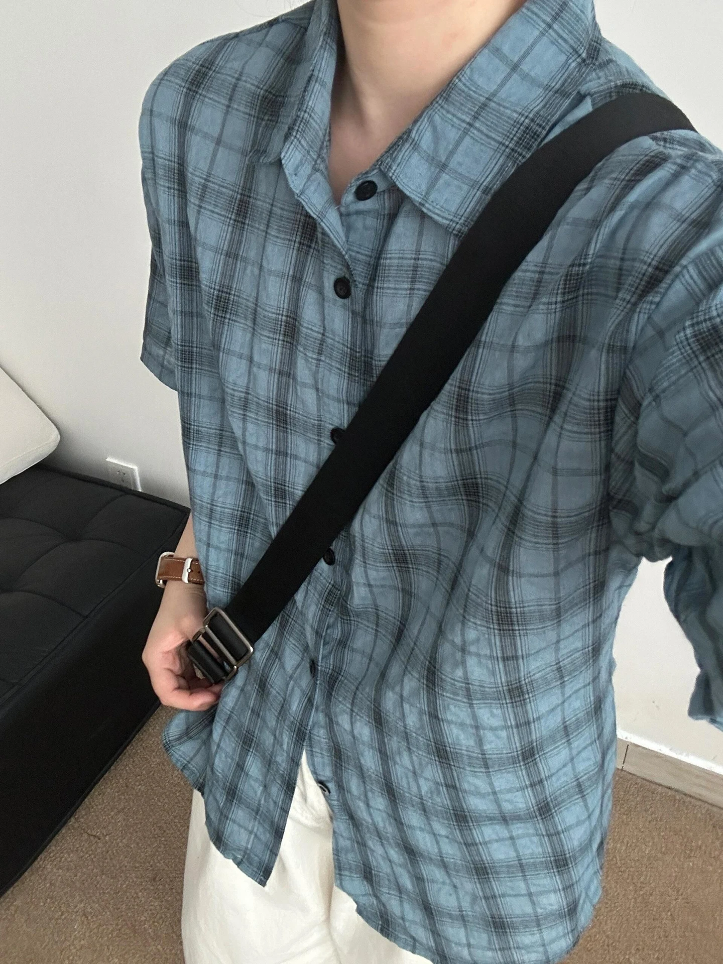 

American Sle Plaid ort Sve Ice Silk Men's Summer Thin Outerwear Sport Casual Jaet with Open Cardigan for Youth
