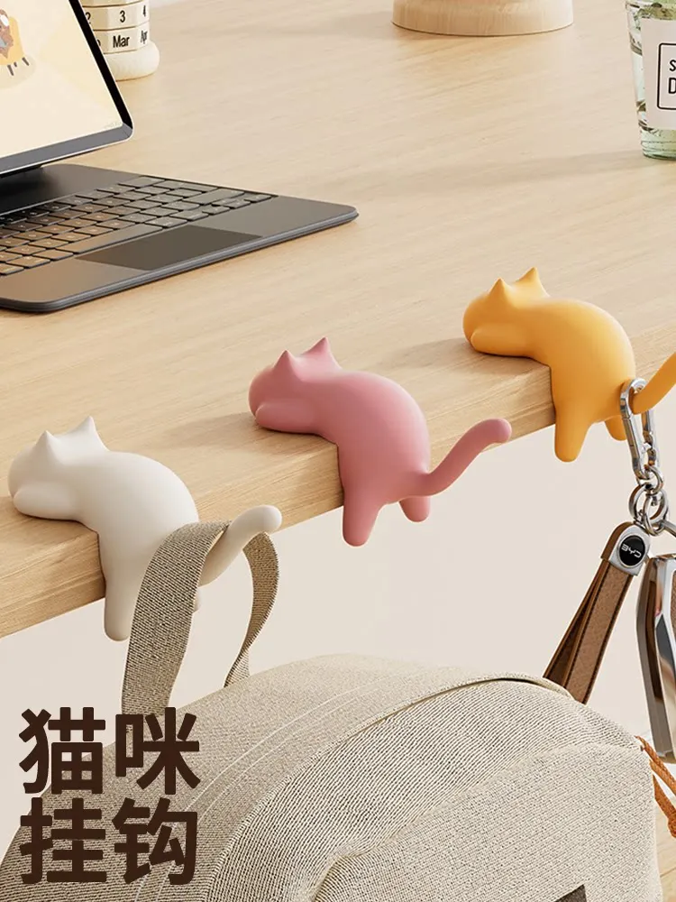 Cute Portable Cat Bag Hook Hanger Table Hook Handbag Backpack Travel Bag Organizer Holder Home Office Decor Desk Side Hooks