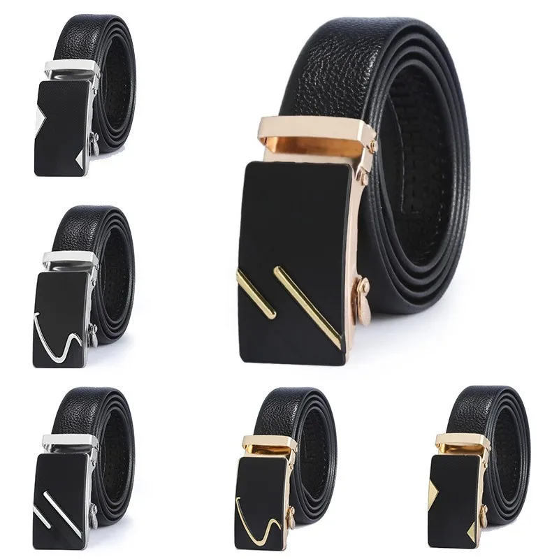 

Men's Luxury Automatic Buckle Belt PU Leather Belt Waist Ratchet Buckle Gold Silver Male High Quality Business Waistband