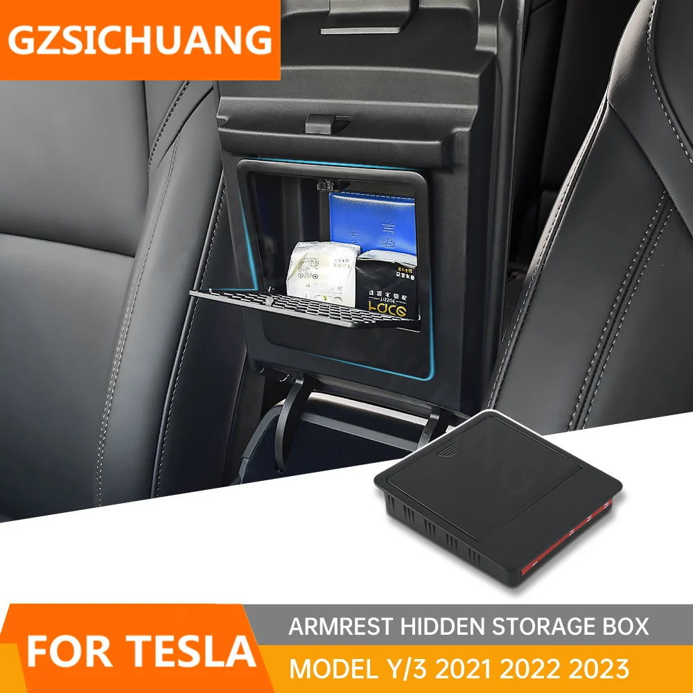 

Car Central Armrest Box Hidden Storage Box For Tesla Model 3 Model Y 2021 2022 2023 Car Hidden Storage Box Interior Accessories