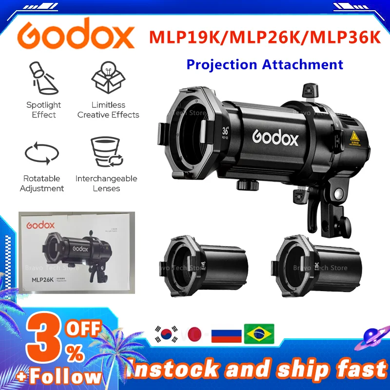 GODOX MLP Spotlight Mount Set 19° / 26° / 36° Lighting Modifiers Bowens Mount Lights Accessories for MS200 SK400II SL150III