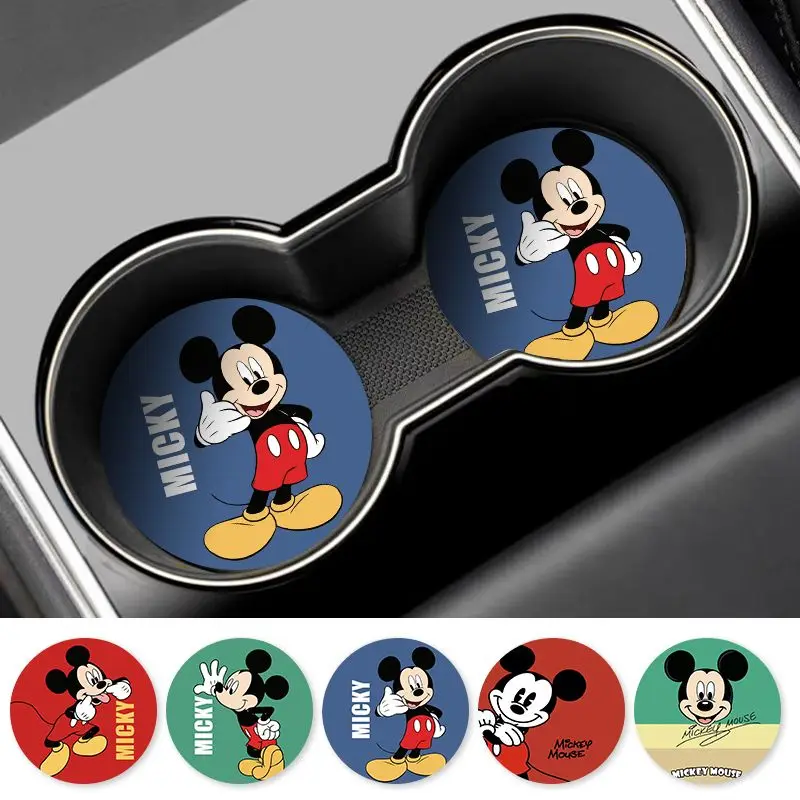 Posavasos antideslizantes de Mickey Mouse para decoración de coche, manteles individuales de dibujos animados de Disney, almohadillas de inserción