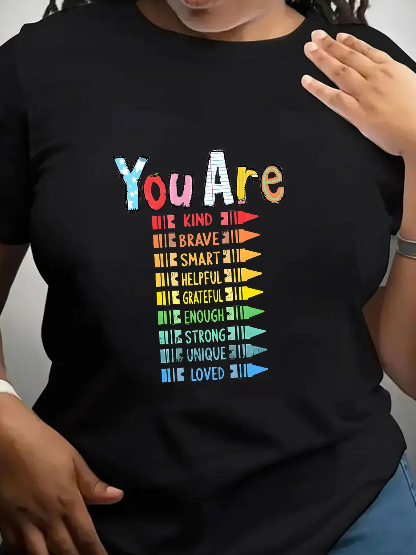 Women's Trendy Crew Neck T-Shirt You Are Kind Brave Smart Suitable for Casual Sportswear
