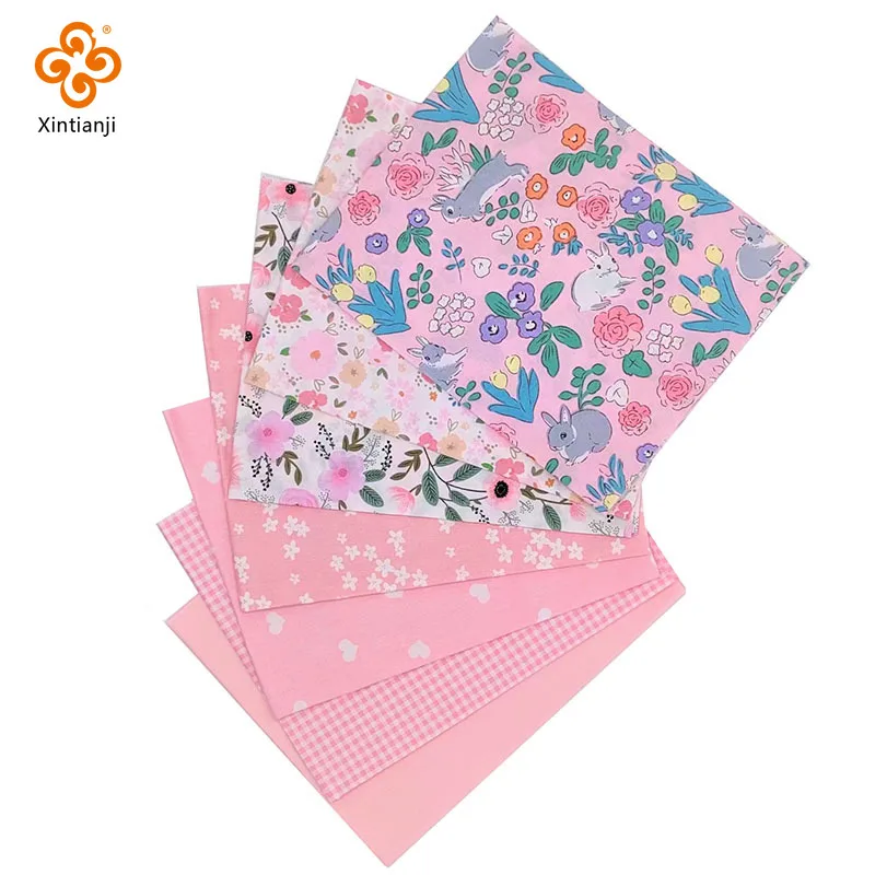 7pcs/set Cotton Patchwork Fabric Pink Floral Pattern Printed Sewing Cloth Handmade Quilt DIY Craft 25x25cm