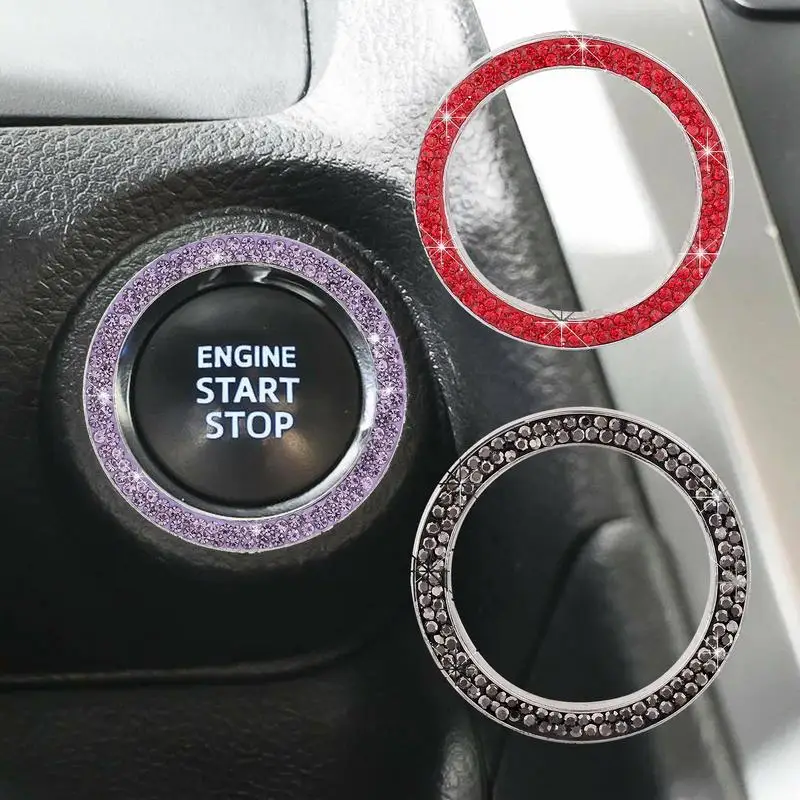 Rhinestone Bling Car Accessories One-Key Car Engine Ignition Start Stop Button Crystal Ring Decoration Sticker Cover