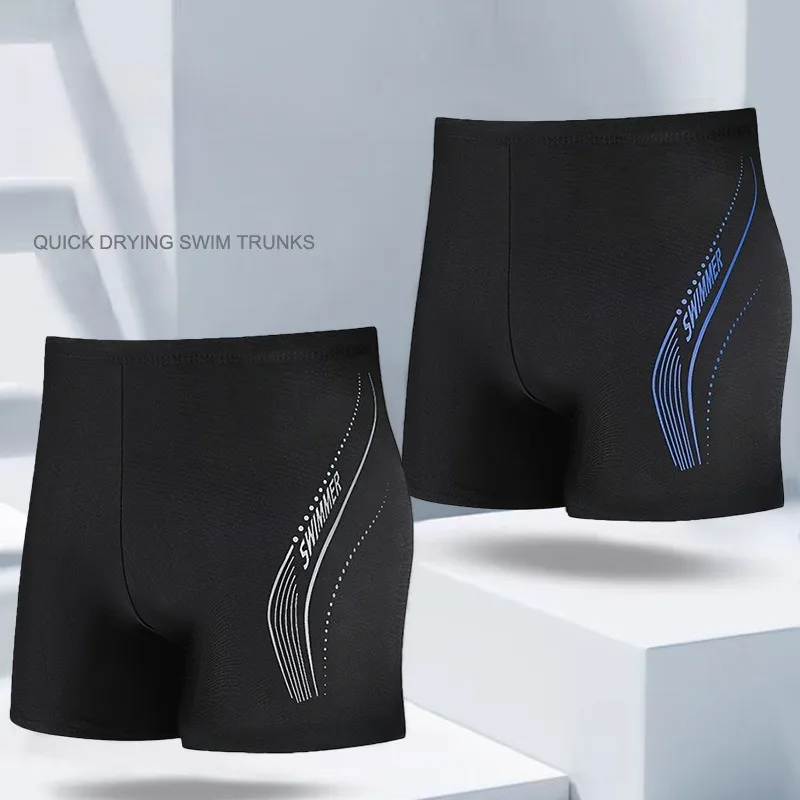 

High Quality Quick-dry Men's High-waisted Swim Trunks Beach Briefs Adult Swimwear Comfortable Lining for Swimming