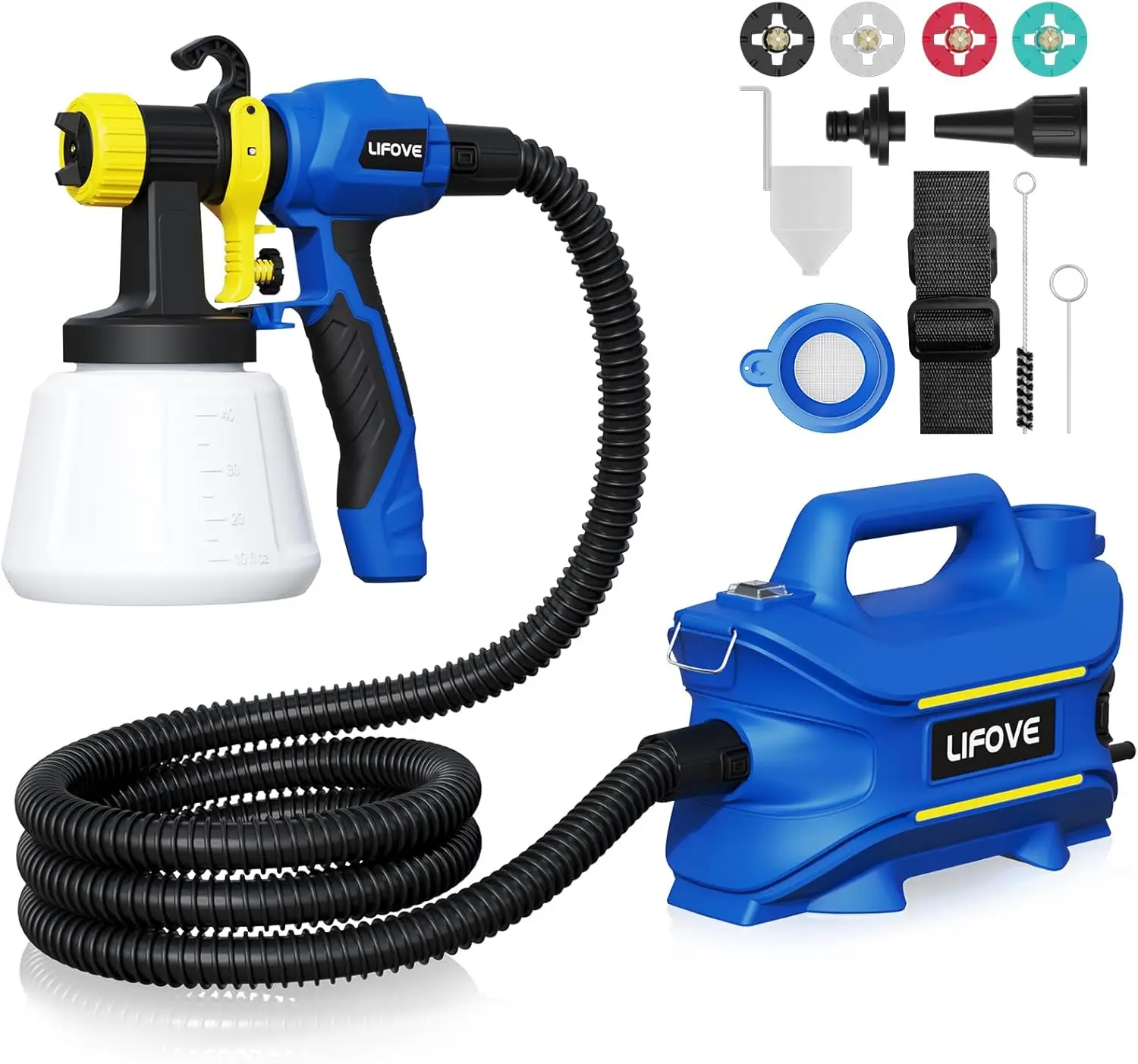 Paint Sprayer 800W HVLP Electric Spray Paint Gun with 40 Fl Oz Container, 6.5FT Air Hose, 4 Nozzles & 3 Patterns, Easy to Clean,