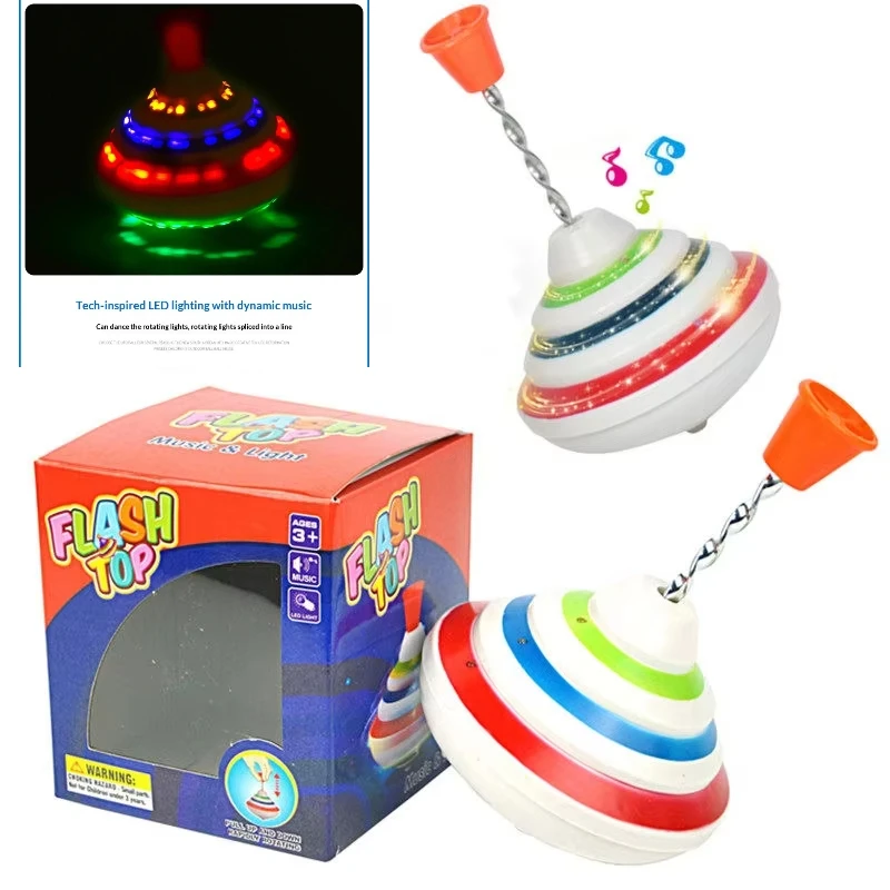 New Spinning Top Manual Press Colorful Flashing Lights Musical Interactive Educational Toy With Sound Effects